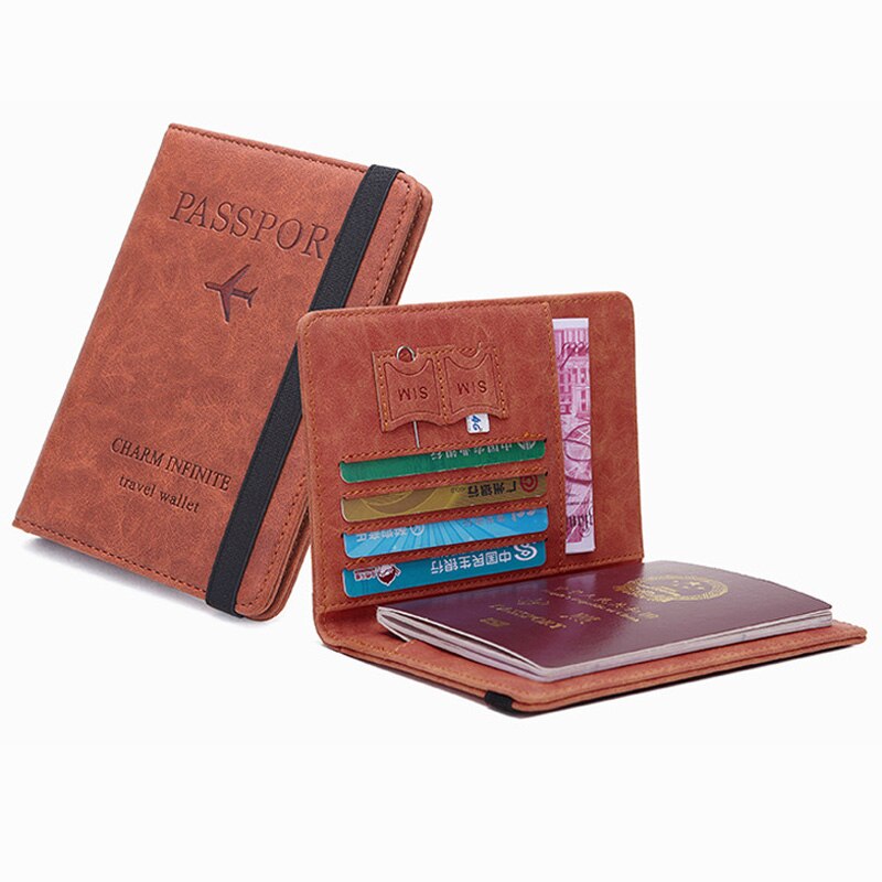 Slim PU Leather Travel Passport Wallet Holder RFID Blocking ID Card Case Cover Portable Purse: Brown