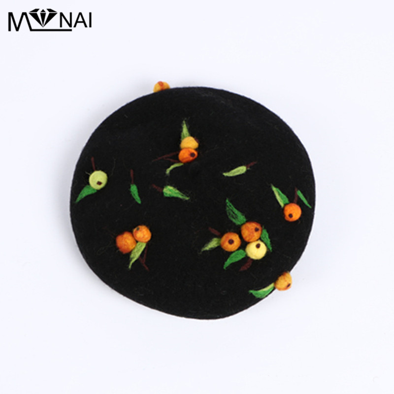 Hat Novelty Branches Pattern Artist Beret Cute Handmade Warm Wool Felt Autumn Winter Hats Party: Style 4