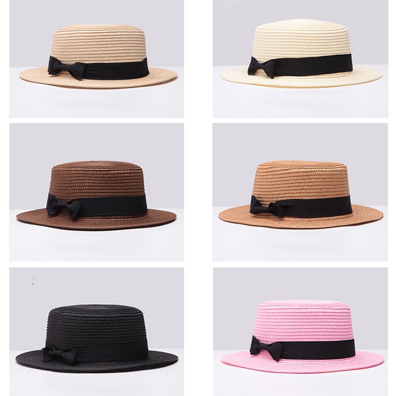 Dames Platte Boog Strooien Hoed Zomer Zonnehoed Voor Vrouwen Meisjes Casual Beach Fedora Hoed