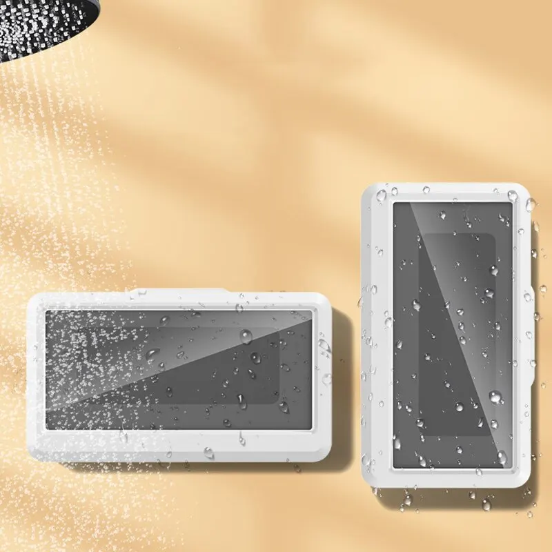 Support de téléphone étanche pour salle de bain, boîte de support murale pour téléphone, écran tactile auto-adhésif, support de téléphone, rangement d'étanchéité pour douche