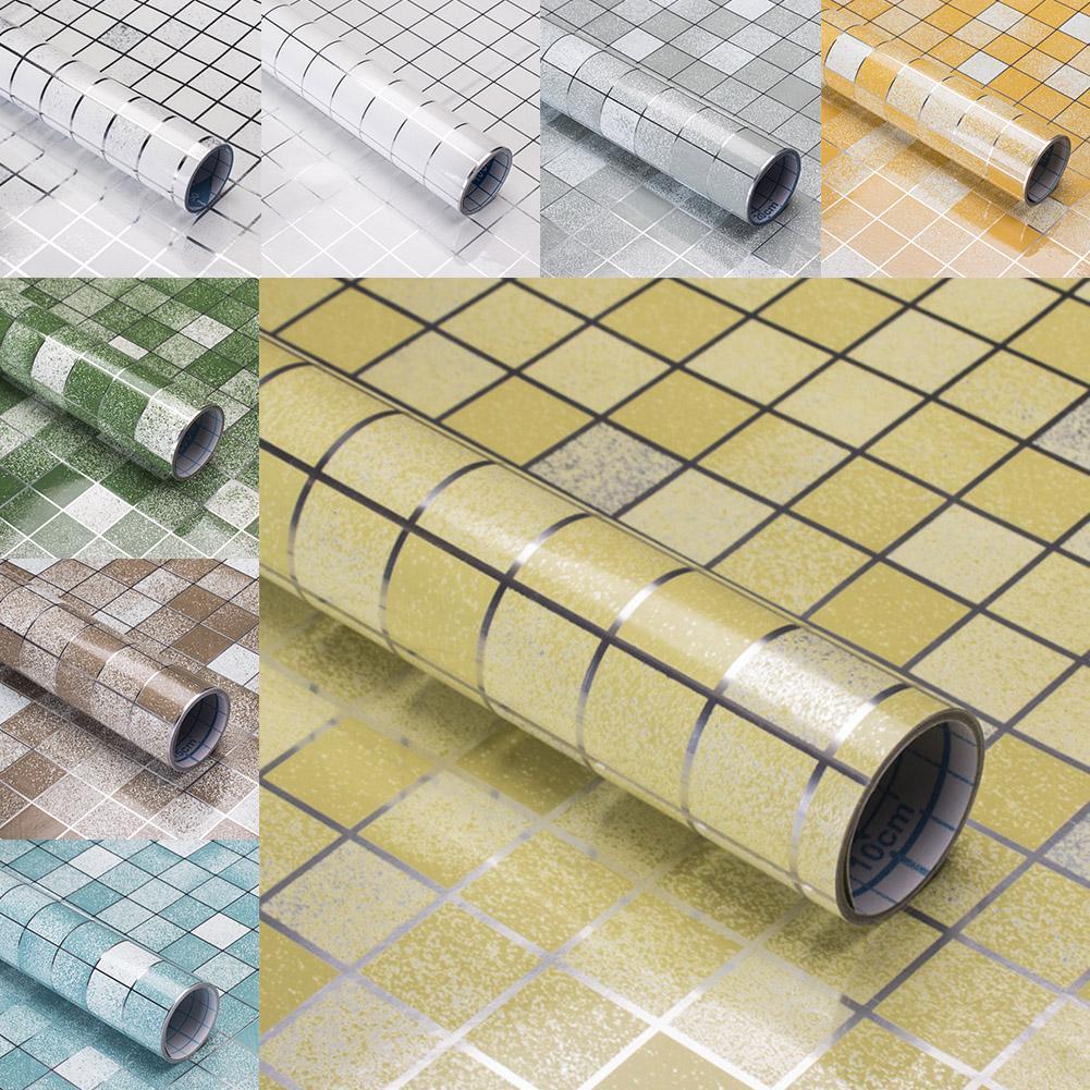 45cm*100cm Bathroom Kitchen Waterproof Self-adhesive Plaid Stickers Anti-oil Wrap Tile paper Wall Stickers Waterproof Wall Z7Y5