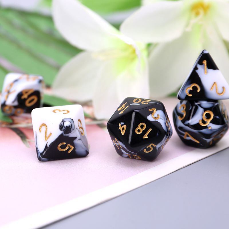 7 Pcs Acryl Dobbelstenen Zwart Wit Goud Punten D4 D6 D8 D10 D12 D20 Ktv Bar Nachtclub Entertainment Gereedschap Volwassen speelgoed