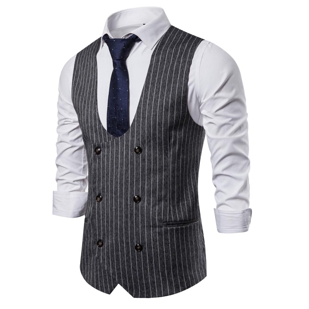 Double Breasted Suede Vest Mannen Casual Slim Fit V-hals Grey Heren Vesten Gentleman Pak Gilet Homme Tops Chalecos para Hombre