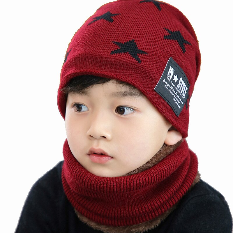 2 stk børn vinter varm strikket hat med tørklæde sæt skullies beanies til 3-14 år gammel drenges børn udendørs sports sæt