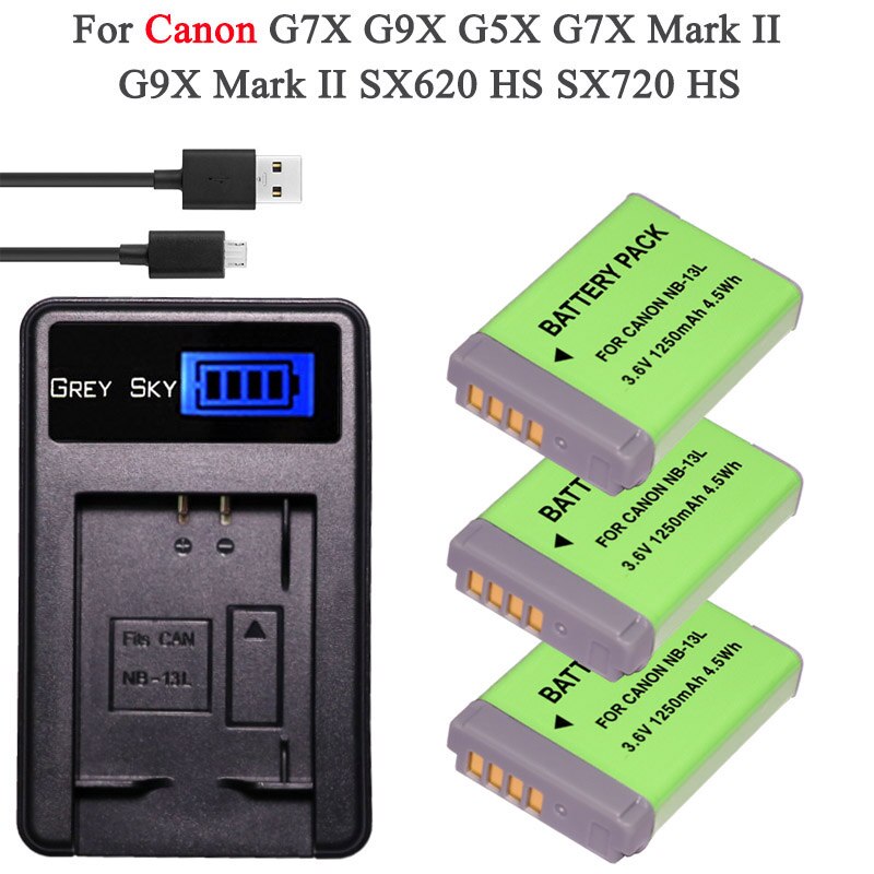 Batería NB-13L NB 13l + cargador usb con LCD para Canon G7X G9X G5X G7X Mark II G9X Mark II SX620 HS SX720 HS: Package 3