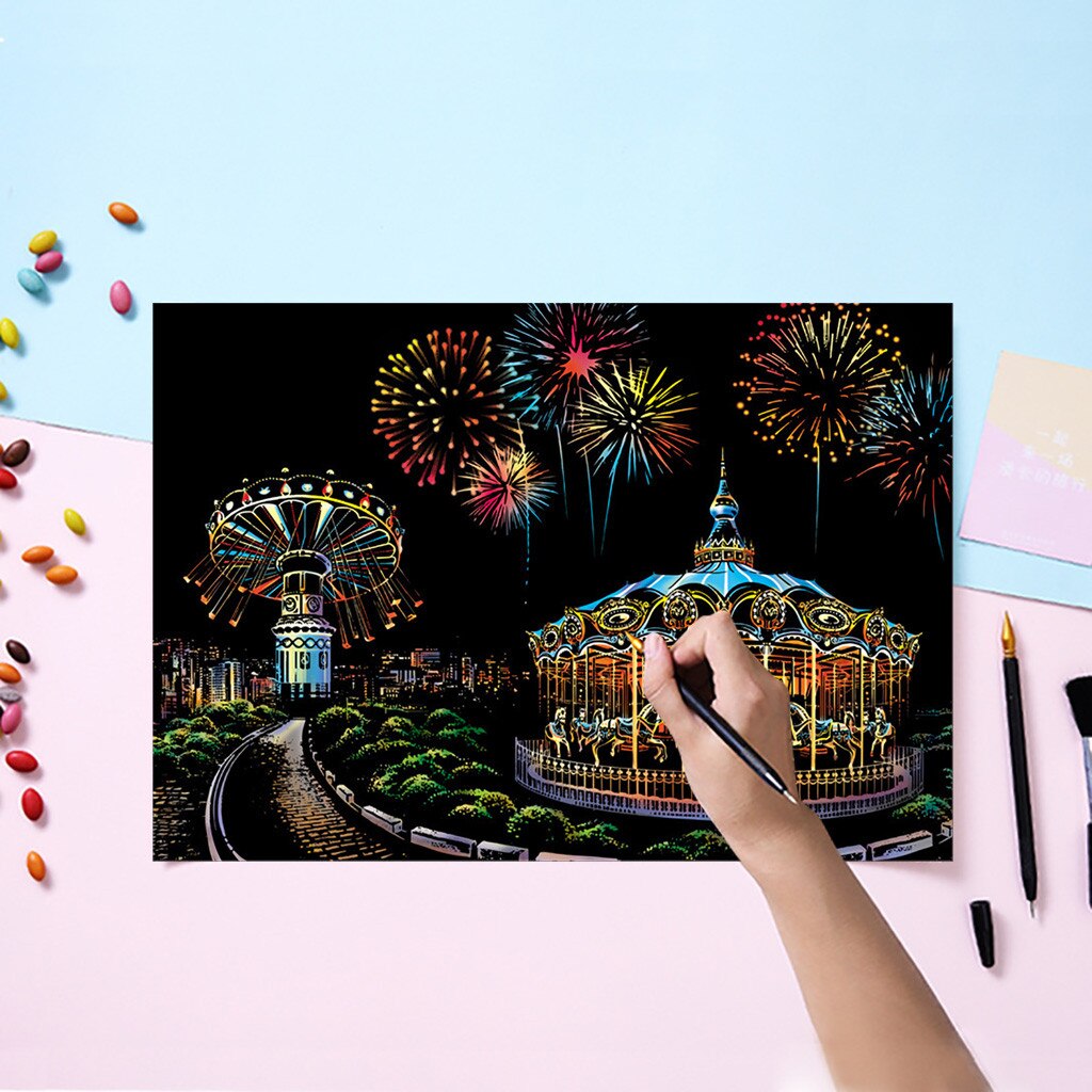 Gold Color Scratch It Adult Scratch Card Magic Pictures Scratch Art Paper Card Graffiti Stencil for Drawing Stick Painting Toy