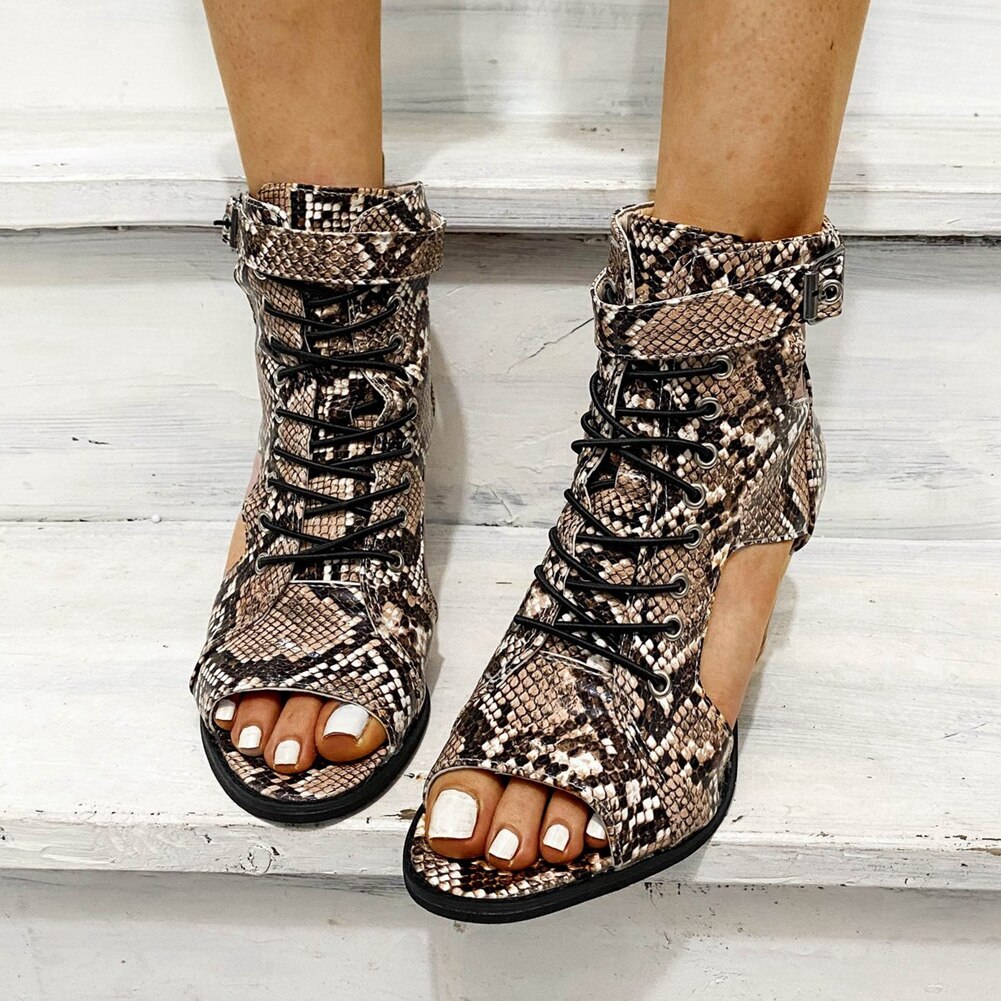 Karinluna Mode Gladiator Sandalen Vrouw Schoenen Peep Toe Hoge Hakken Gesp Snake Print Schoenen Dame