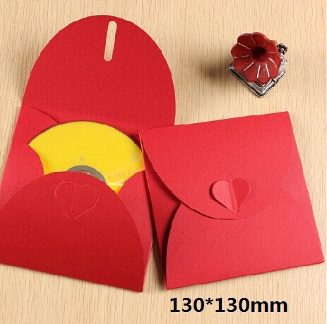 5 stks/partij Vintage Rode enveloppen Romantische Hart Kraftpapier CD Optische Disc Papieren Zak DIY Multifunctionele Kaart tas 130 * 130mm