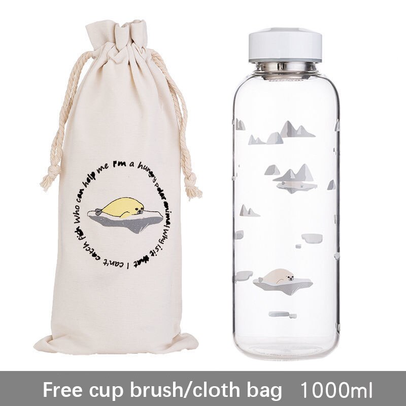 1000ml glazen waterflessen met filter, oceaan walvis zeehond met hoes, sportflessen, kampeerfles, tour drinkgerei borstel: Zakdeksel met filter 4