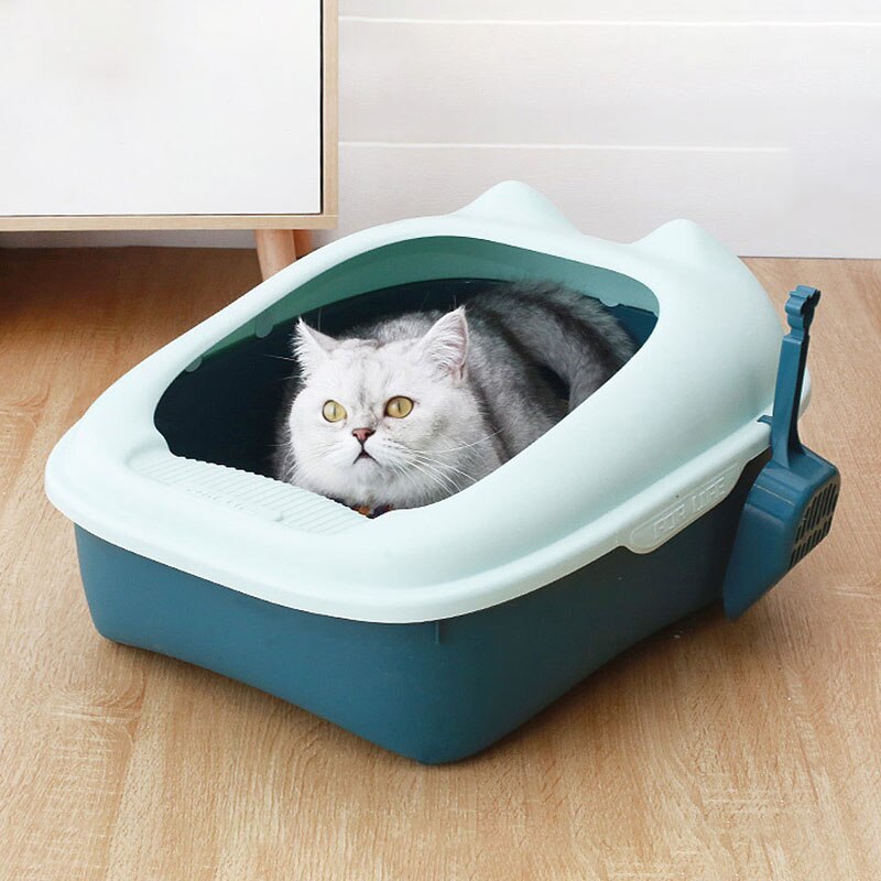 Bac à litière Semi-fermé pour chat, bac à sable amovible à haute clôture pour animaux de compagnie, bac à litière propre pour chien et chat