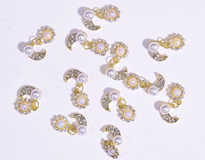 10-16mm 10pcs Zircon Nail Charms Pierced Fingernail Jewelry 14 Styles of Charms Pearl L-Long Reusable nail nail charms: JE419-10pcs