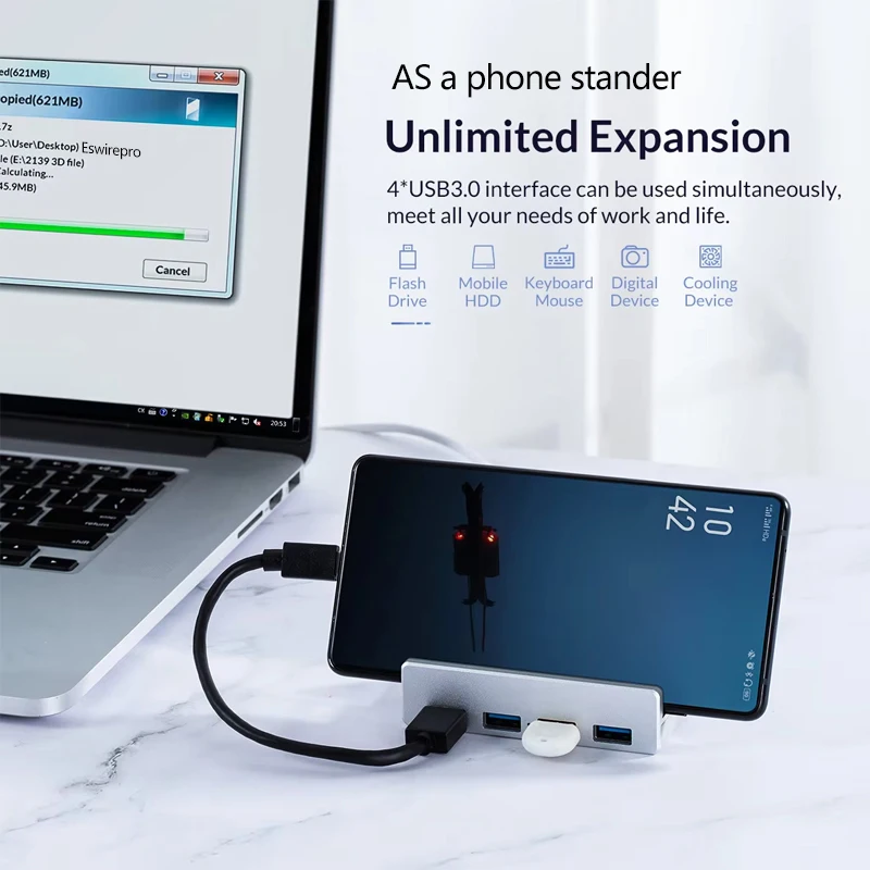 10Gbps USB HUB Clamp USB3.2/3.0/2.0 Splitter Adapter for IMac Macbook Lenovo Desktop PC Accessories Usb Extension Hub Clip