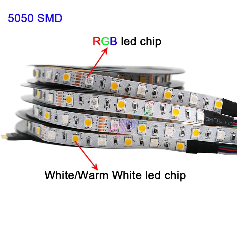 5 M Rgbw Rgbww Rgb + Cct Led Strip Licht, DC12V 24V Rgb + (Wit/Warm Wit) Smd 5050 Flexibele Led Lamp Tape