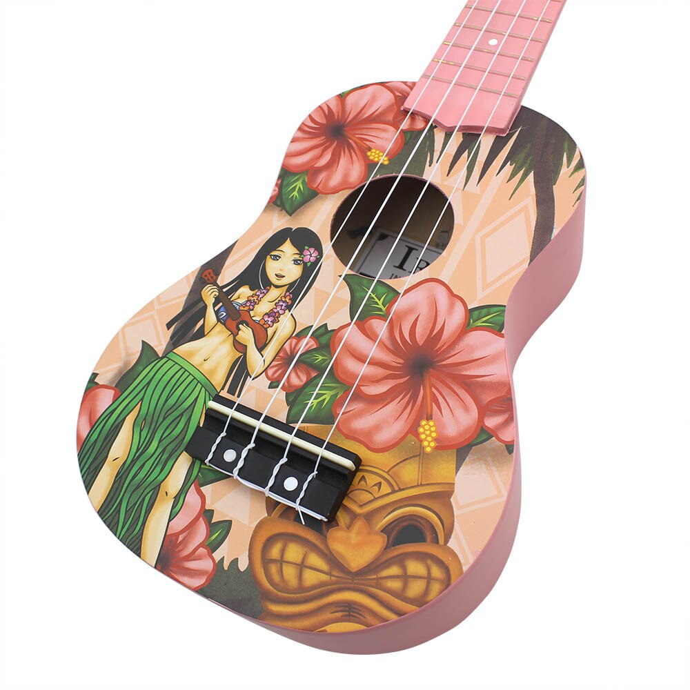 Irin 21 inch akoestische sopraan ukelele ukelele uke lindehout materiaal met prachtige hawaiiaanse stijl patronen roze ukelele укулеле