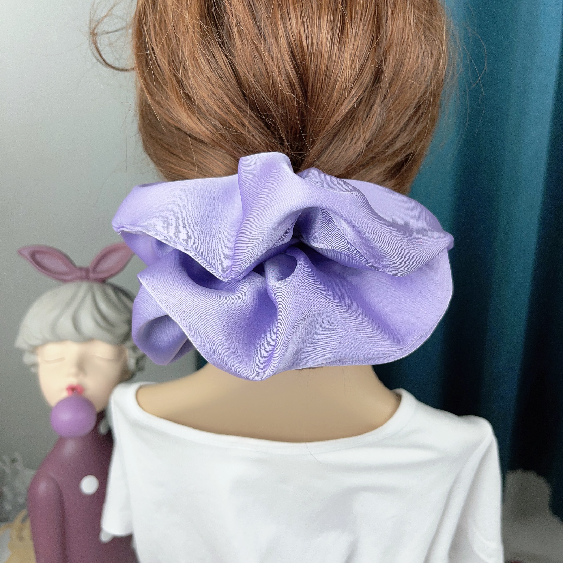 Scrunchies elásticos de seda sólida de gran tamaño para el cabello para mujeres y niñas, coletas de satén grandes, lazos para el cabello, bandas de goma, accesorios para el cabello,: Azul