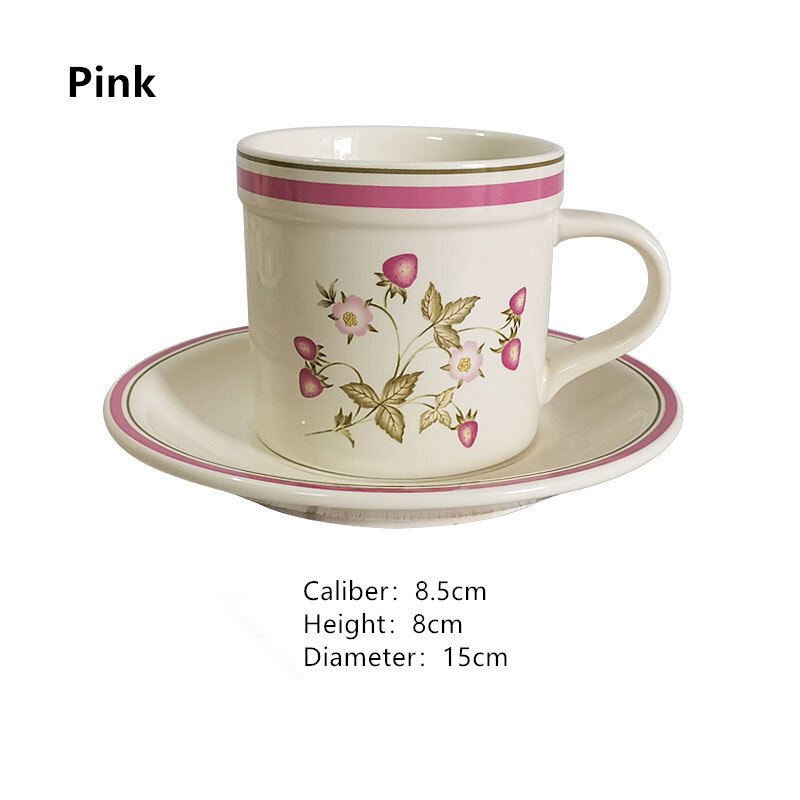 Nordic Small Flower Pink Ceramic Cup Saucer Latte Drinking Tea Breakfast Cup Wedding Decorative Reusable Coffee Cup Set: Pink