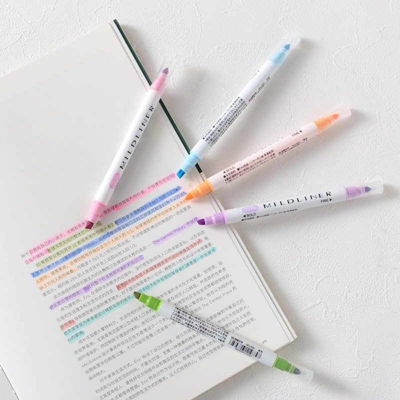 12 Colors Kawaii Mildliner Pens Milkliner Highligher Dual Double Headed Fluorescent Pen Art Drawing Marker Pen Stationery