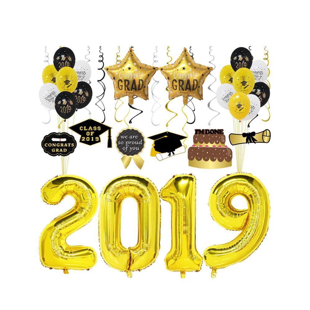 Golden foil balloons graduation party decorations 33-piece package Includes 40-inch balloons numbers balloons: Default Title