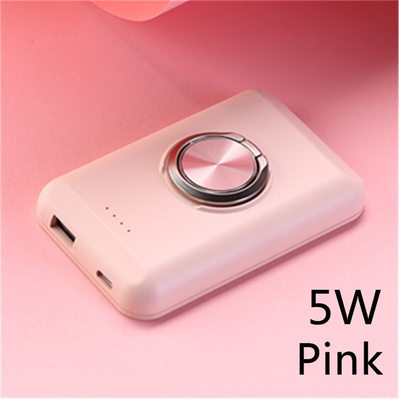 Power Bank magnetico 5000mAh staffa ad anello per Apple iPhone 13 Xiaomi Huawei Samsung 15W caricabatterie Wireless portatile a ricarica rapida: Pink 5W