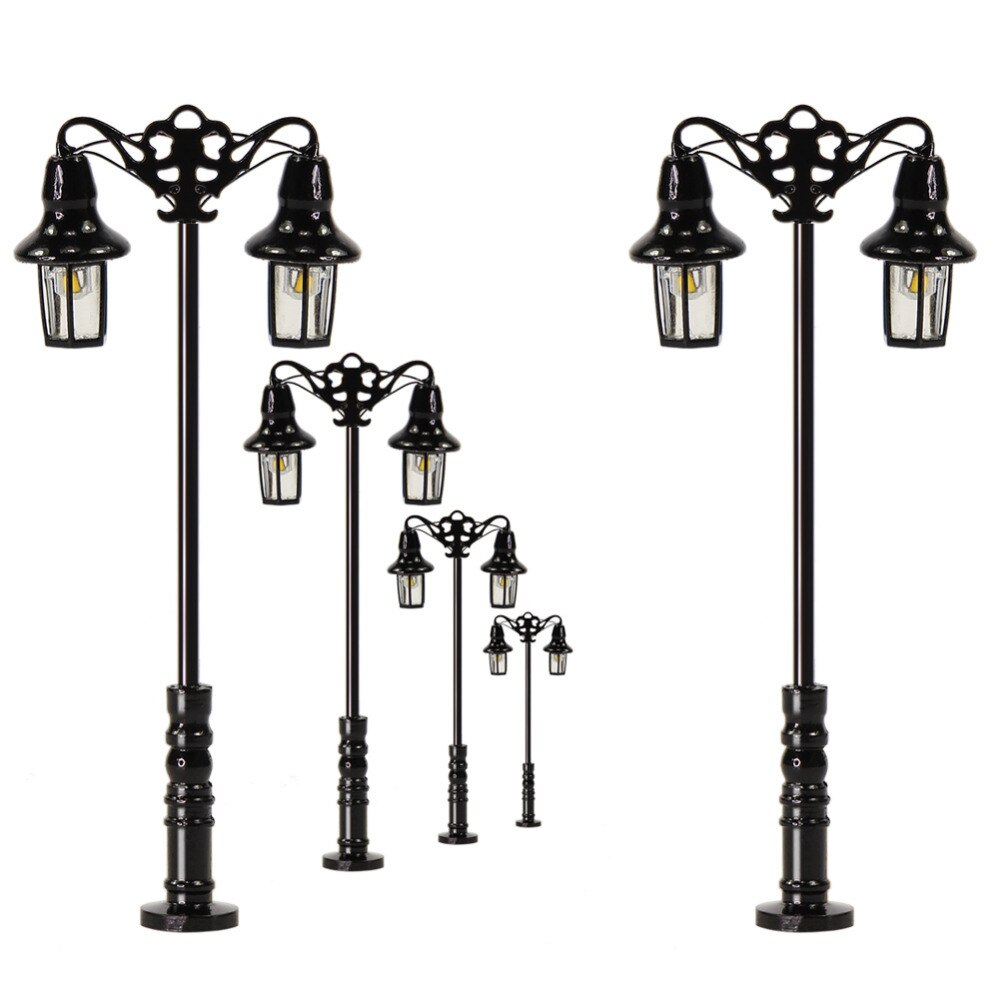 5pcs N Scale Lamp Post Double Heads 47mm 1:150 Street Lights Model Railway Train LEDs Miniature LQS76N