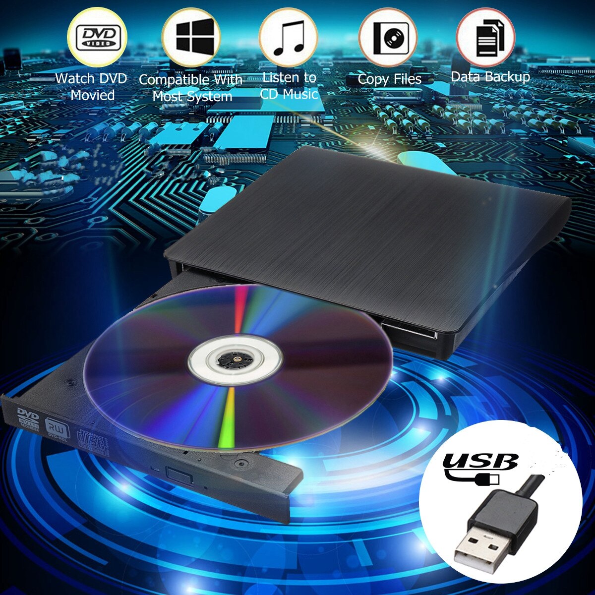 DVD externo lector de CD disco óptico USB 3,0 DVD-RW CD-RW jugador quemador Slim lector portátil grabadora portátil para PC portátil