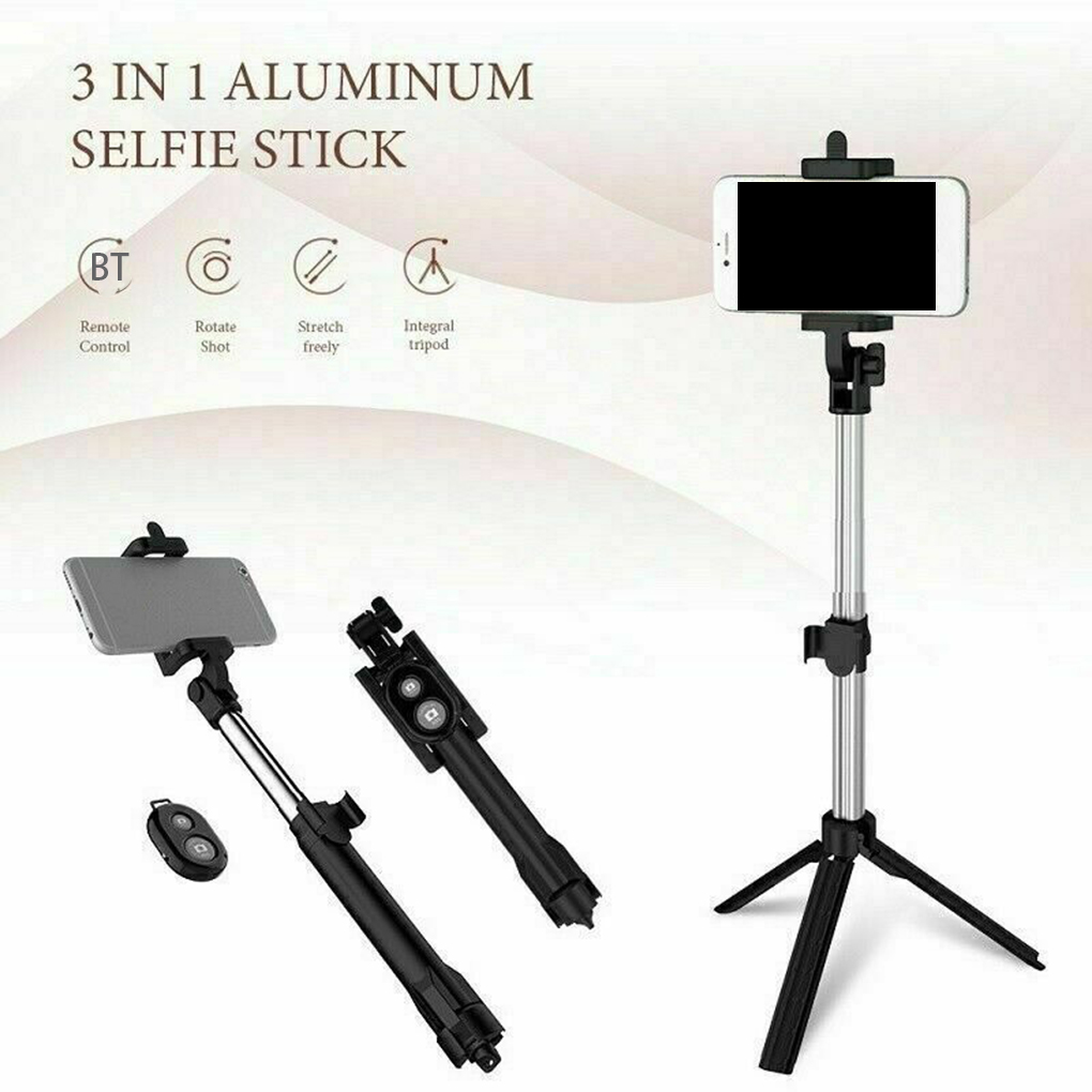 Portable 3 in 1 Wireless Bluetooth Selfie Stick + Mini Selfie Tripod With Remote Control For Mobile Phone