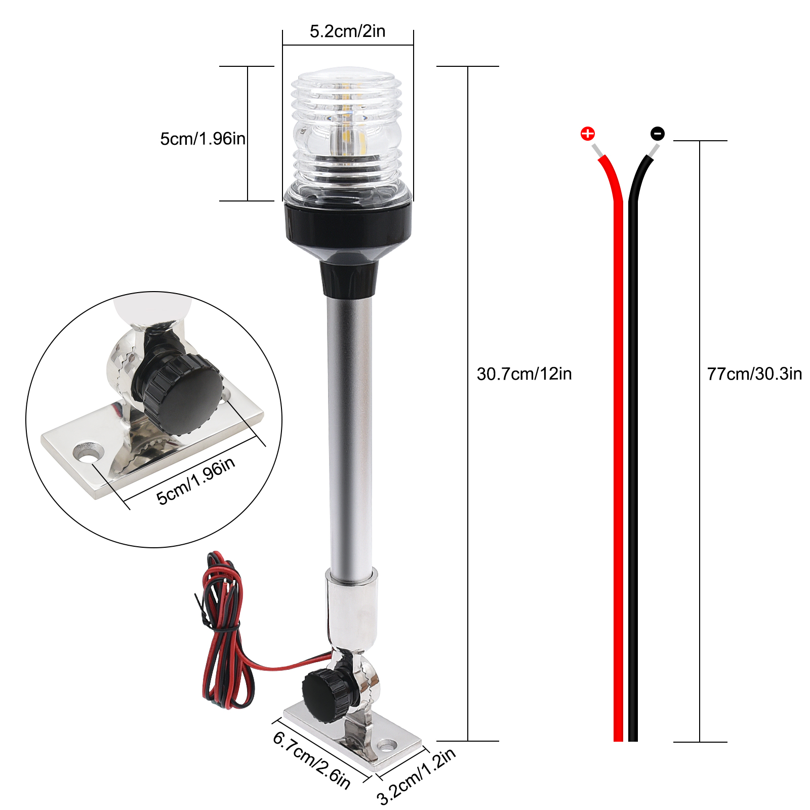 Fold Down 360 Degree LED Boat Navigation Light for Yacht Marine Anchor Light 12~24 V Sailing Signal Light Boat Accessories: Khaki