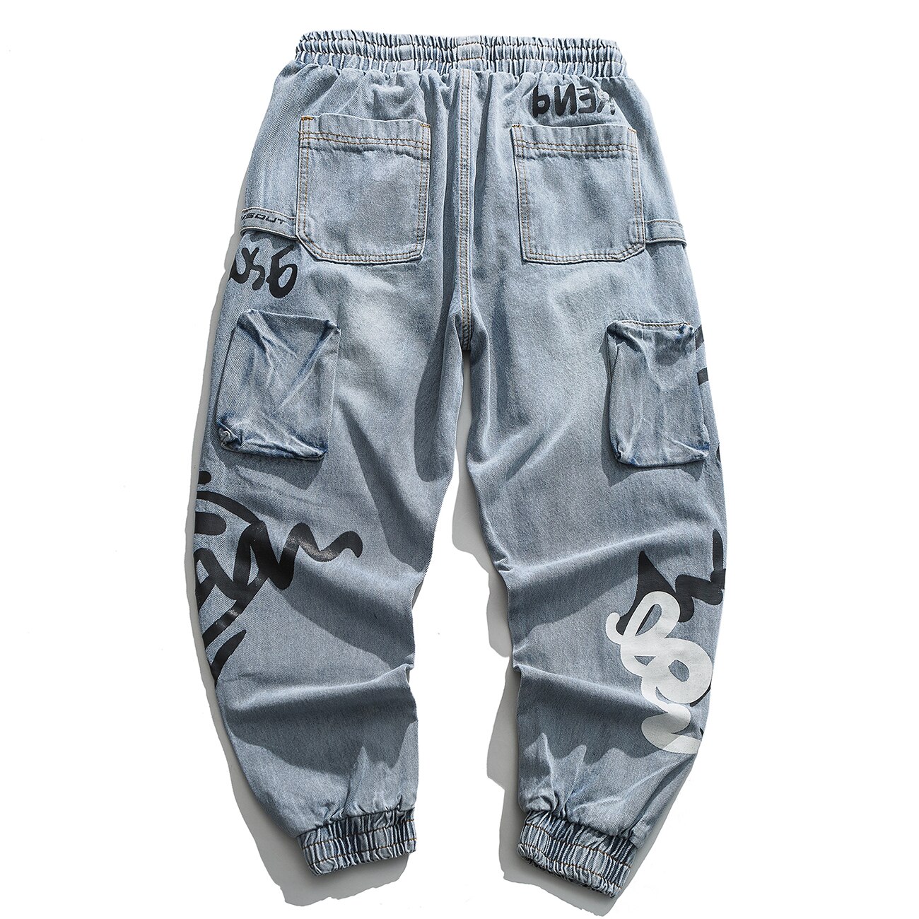 Aelfric eden patchwork print denim jeans joggers menn bukser streetwear harajuku elastisk midje bukse mann hip hop løs