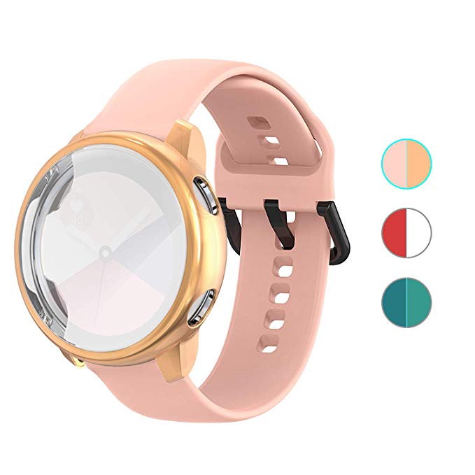 Pulseira de silicone para samsung galaxy watch active 2, com faixa e capa de 44mm e 40mm, 2 unidades galaxy watch active2 cobertura completa: 4 / 44mm