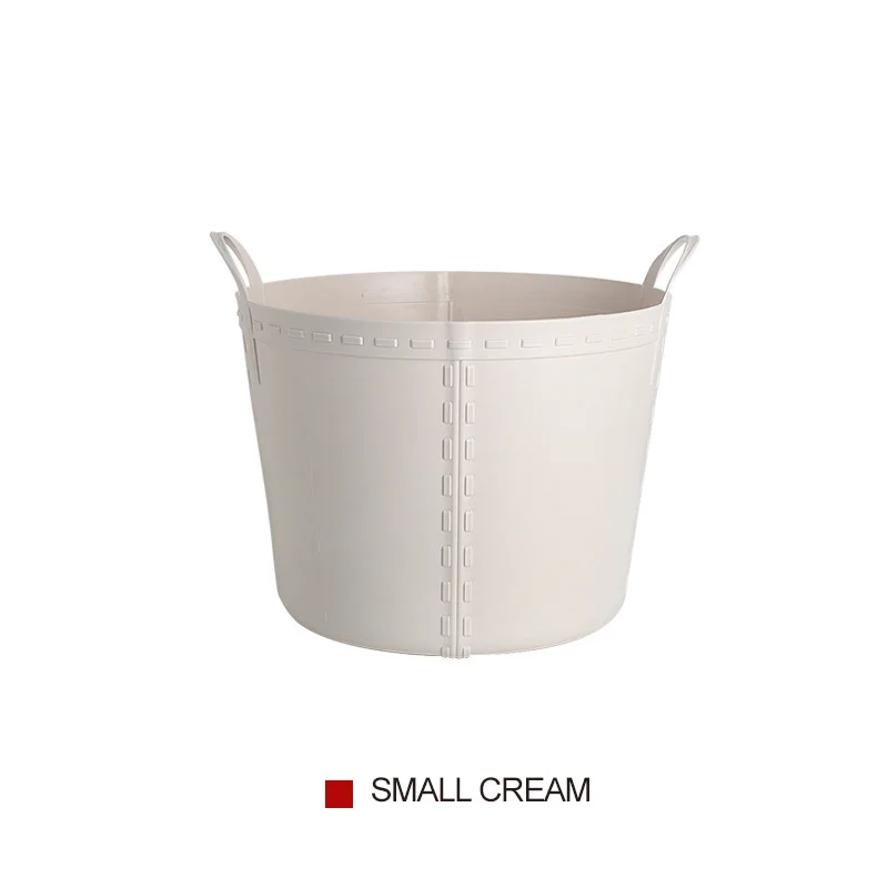 Husholdning enkel rund plast skittentøyskurv hjem bærbar oppbevaringskurv stor badekurv skittentøysbøtte: Lysegrå