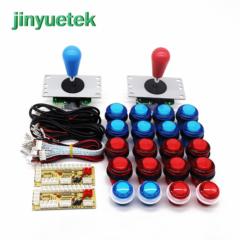 Diy Arcade Game Kit SANWA Arcade Joystick DIY Kit onderdelen PC Raspberry Pi USB Encoder Drukknop voor android: blue and red 2