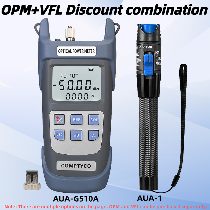 Medidor de potencia óptica (OPM -50 ~ + 26dBm) y localizador visual de fallos (1/10/20/30/50mw VFL) Kit de herramientas de prueba de cables de fibra óptica FTTH (opcional)