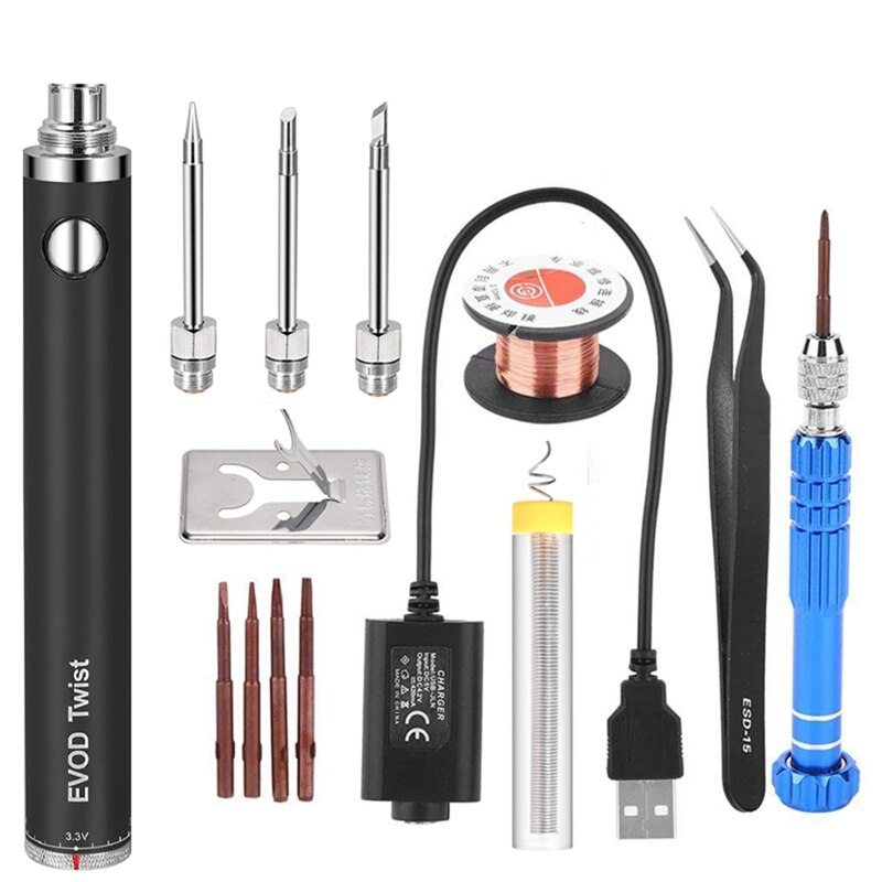 5V 15W Battery Powered Soldering Iron Electric with USB Charge Soldering Iron Kit Set Soldering Wireless Charging Solder Iron: Black