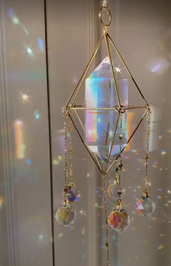 Large Crystal Suncatcher for Window |Aura Crystal | Rainbow Catcher | Hanging Prism Rainbow Maker