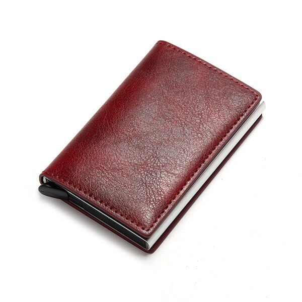 Bycobecy Rfid CreditCard Cardholder Blocking Men id Credit Card Holder Wallet Leather Metal Aluminum Business Bank Card Case: Red 9810