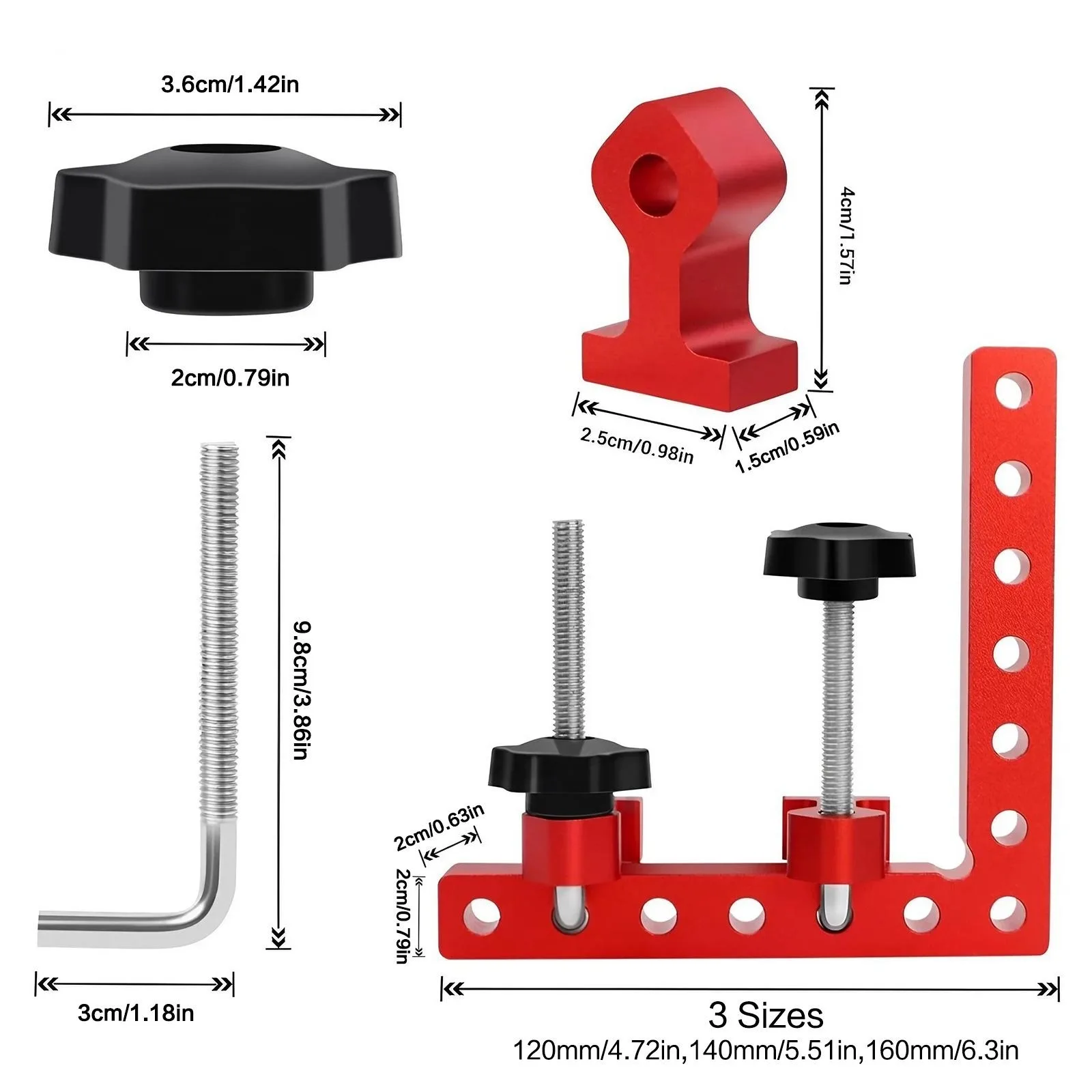 6 st höghållfasta träbearbetningsklämmor i aluminiumlegering, 90 graders rätvinkel, gör-det-själv-träskarvning, hemprojekt