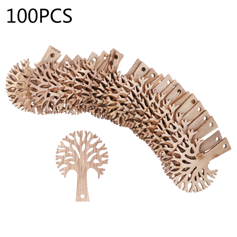 100 Pcs/Set Wooden Tree Craft Cutout Kit Unfinished Wooden Tree Slices for Farmhouse Indoor Decoration DIY Accessories