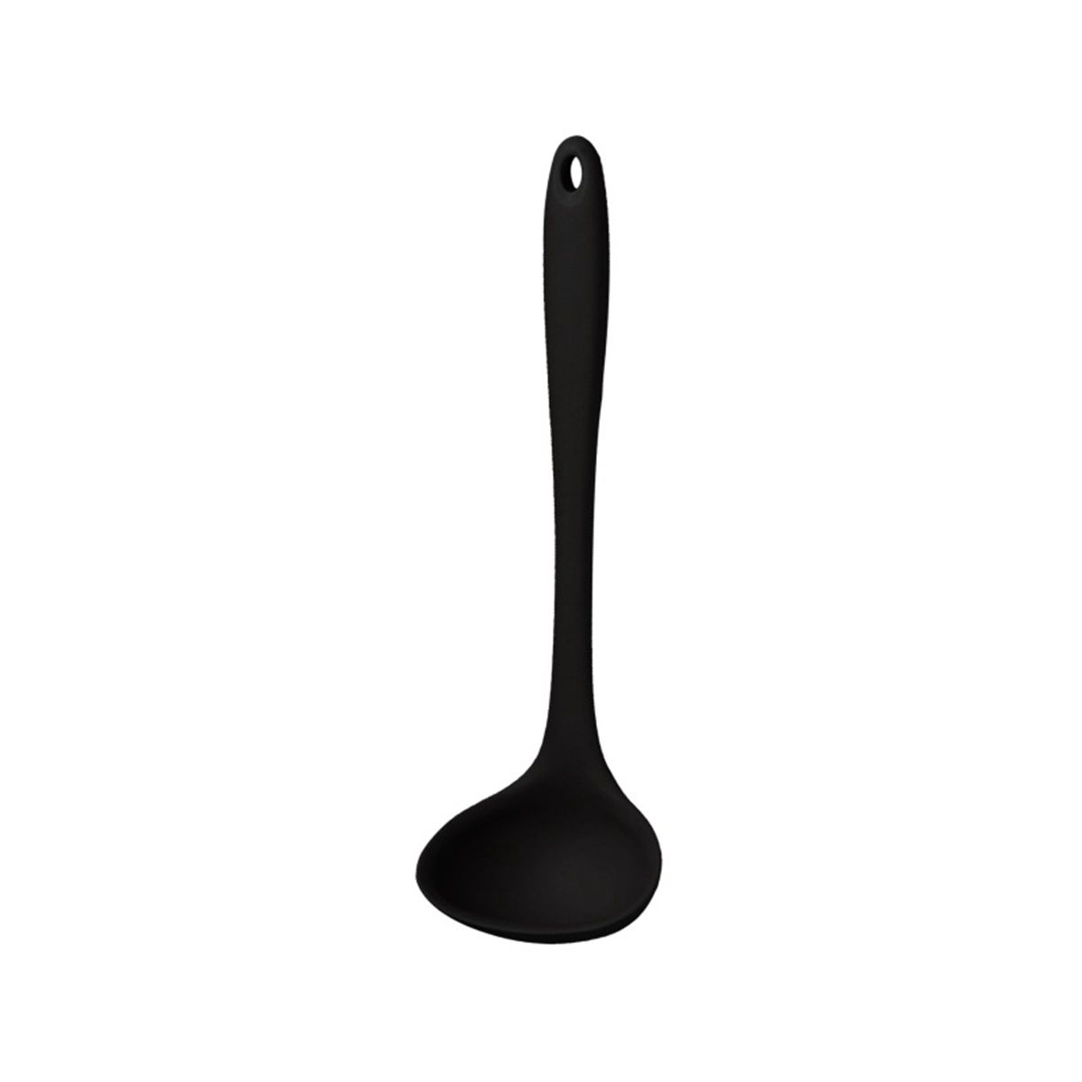 Silicone Ladle Soup Spoon Non-stick Curved Handle Unbreakable Big Round Scoop for Dinner Kitchen Dining Tool Tableware: black