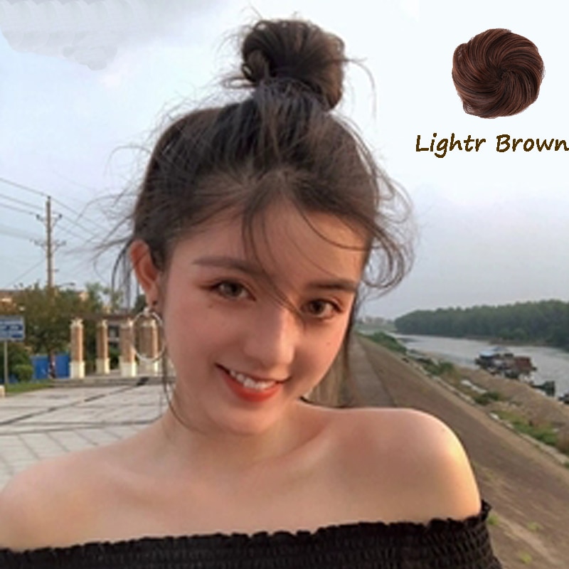 Xuanguang Hoge Temperatuur Chemische Vezels Steil Haar Broodje Donut Clip In Haarstukje Zwart Bruin Rood