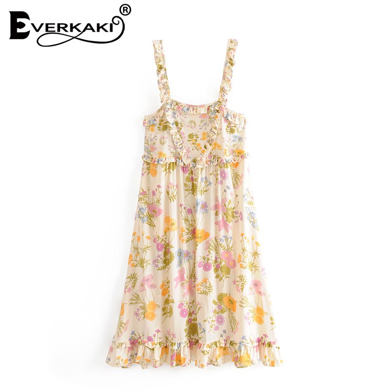 Everkaki Ruches Vrouwen Lange Onderjurk Boho Bloem... – Grandado