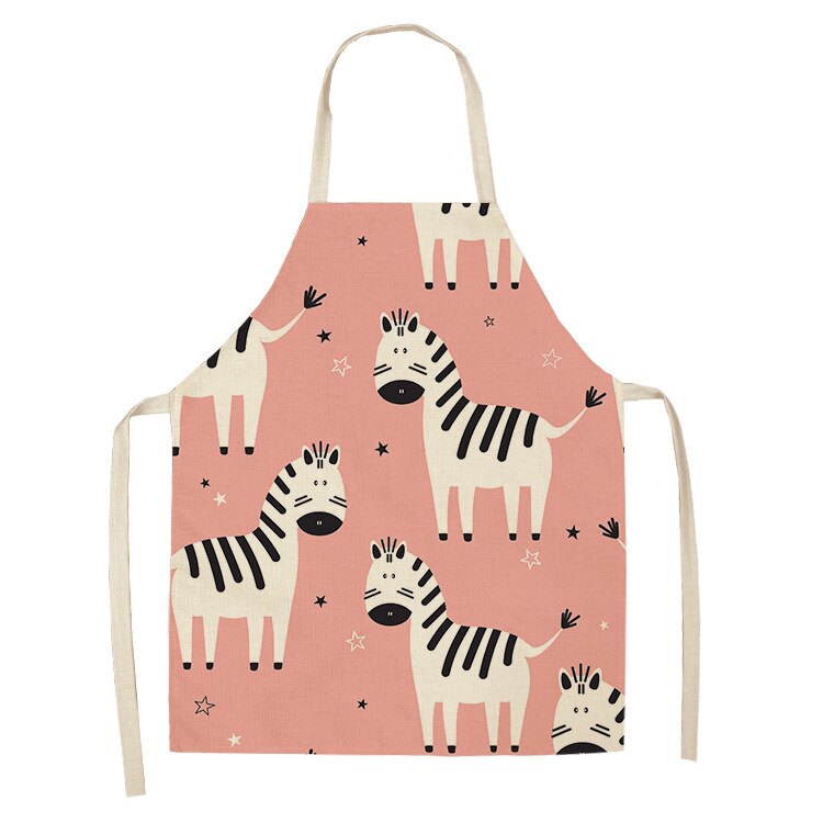 Kitchen Apron Cute Cartoon Zebra Printed Sleeveless Linen Aprons for Men Women Home Cleaning Tools: 8 / 47x38cm