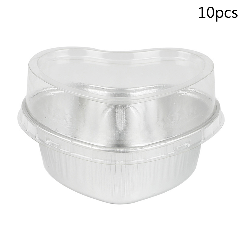 10Pcs Aluminum Foil Cake Pan Heart Shaped Cupcake Cup with Lids 3.4 Ounces Love Cake Cup Tin Foil Paper Cup Oven Cupcake Tool: 6