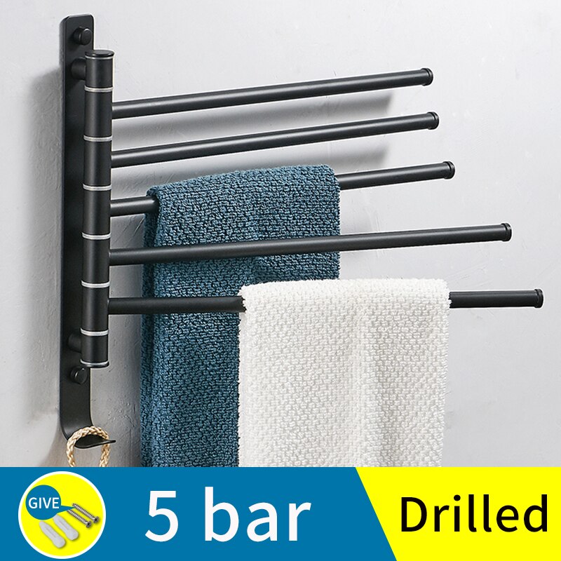 Bathroom rotating towel bar with hook stainless steel Towel rack wall mounted glue paste double towel cloakroom towel shelf: A-5bar(drilled)