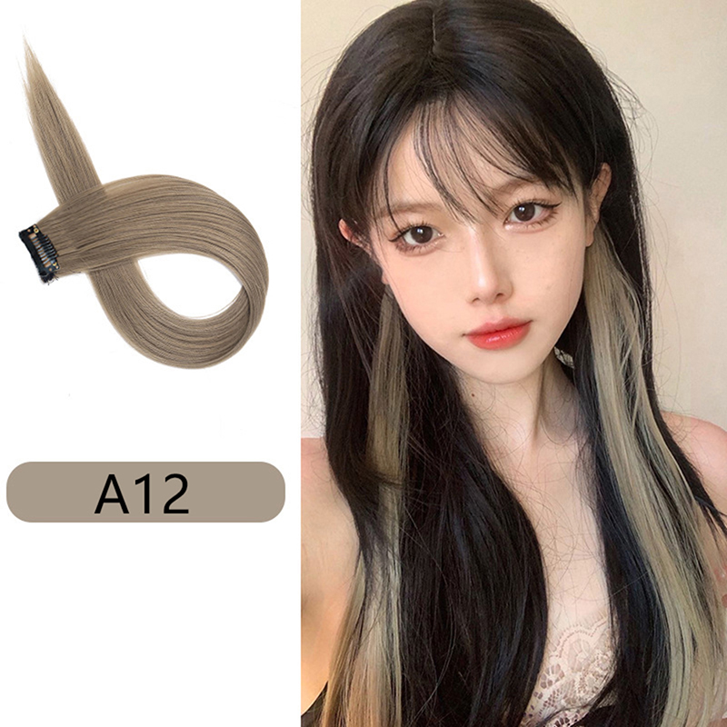 Clipe De Extensão Do Cabelo No Hairpiece, Long Straight Hanging Ear Wig, Extensões Sintéticas Acessórios, 60cm: Cinza escuro