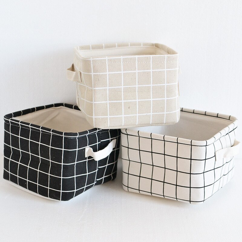 Fabric Storage Basket Clothes Checkered fabric Folding Storage Box Nursery Underwear Toy Organizer Laundry Basket With Handle