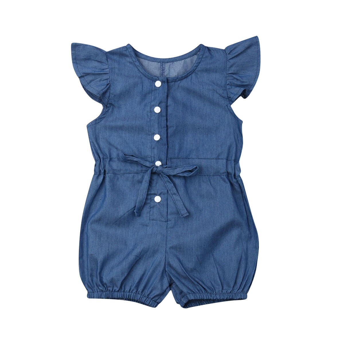 ropa de verano para niños 1-6Y bebé niña mameluco para niño mono con cinturón de manga volante Floral/traje pelele sólido ropa con cinturón: Denim / 3 años