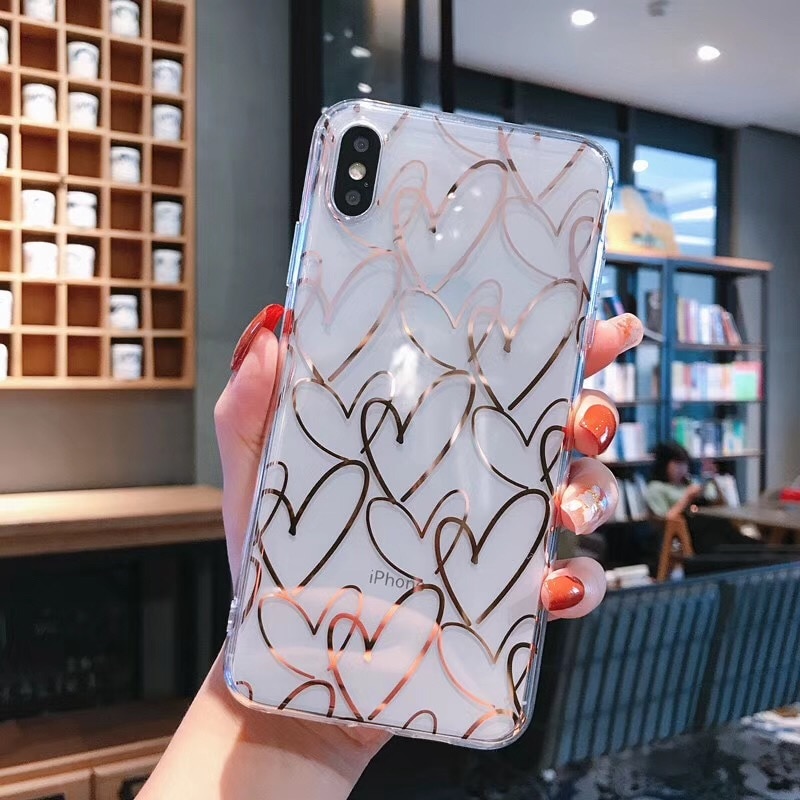 Bronzing heart Transparent phone case for iphone 12 11 pro max mini x xs max xr 7 8 6s plus se2020 case No yellowing Back cover