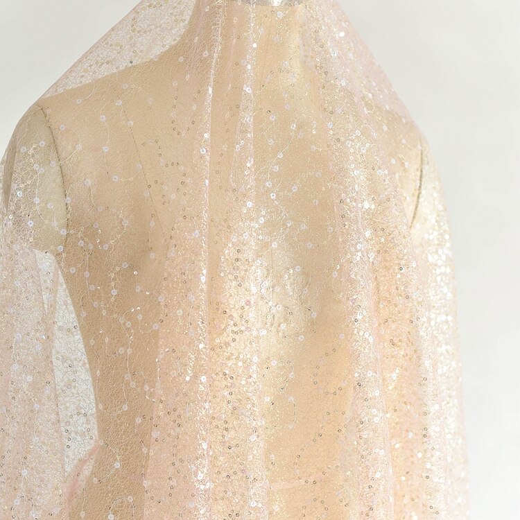 Random Pattern Colorful Sequin Embroidery Lace Fabric Wedding Dress Base Fabric Handmade Diy Dress Accessories Powder
