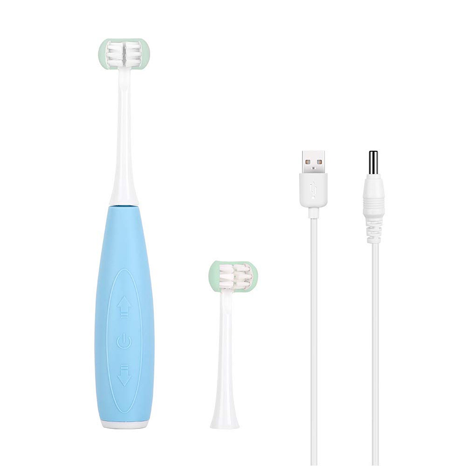 Waterdichte kindertandenborstel, zachte u-vormige tandenborstel voor kinderen, 3 usb-oplaadfunctie, 3 tandenreiniger: Blauw