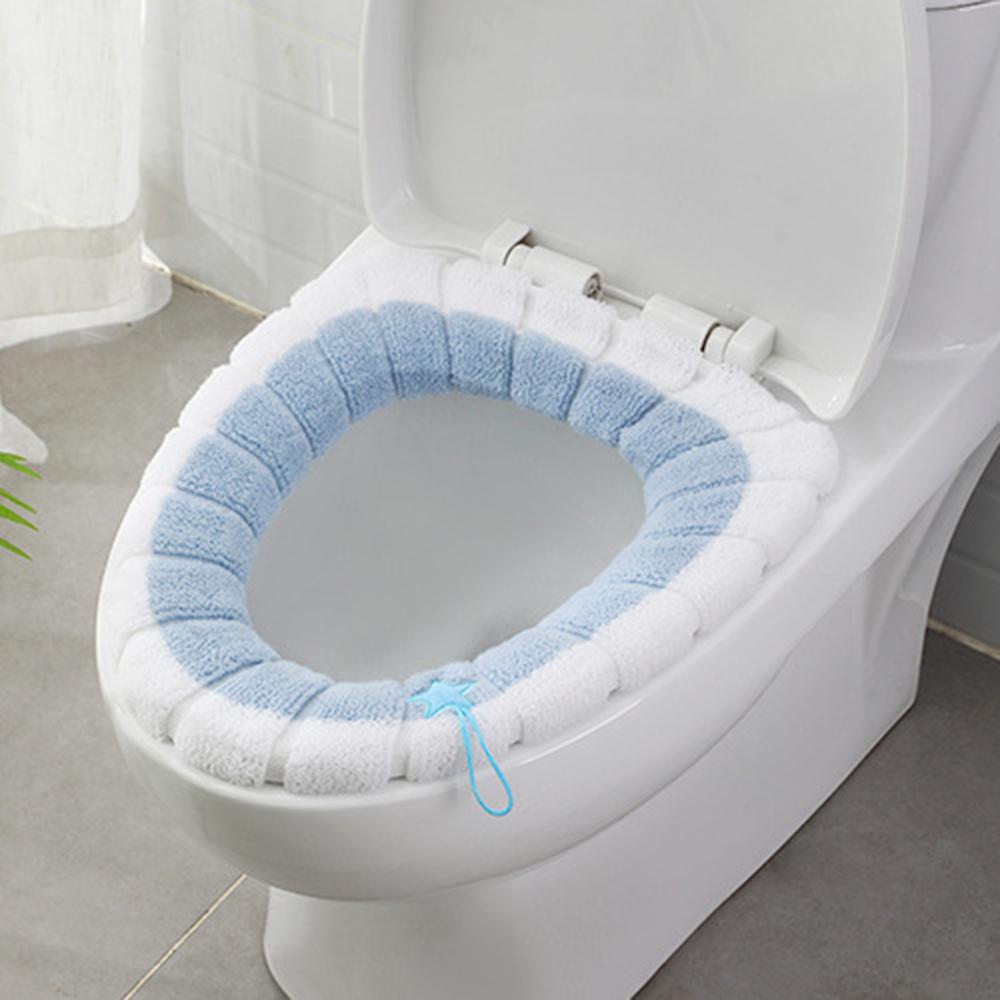 Juego de fundas de asiento de inodoro Universal, cálido, suave y lavable, tapete para decoración del hogar, funda de asiento, accesorios para tapa de inodoro: Azul